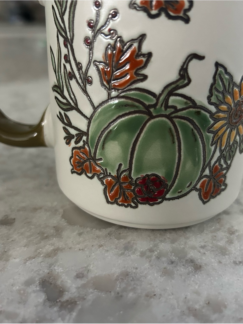 “New” Eli + Ana Ceramic Fall Mug with Olive Handle and Pumpkin Floral Design - Picture 4 of 8